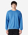 A blue Gildan Heavy Blend adult crewneck sweatshirt displayed on a model. The sweatshirt features a simple design and has a logo.
