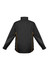 A unisex black jacket featuring yellow accents and a logo, designed for various outdoor activities.