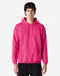 A pink Gildan Heavy Blend adult hooded sweatshirt with a front pocket and a hood. The model stands in a neutral background.