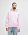 A pink Gildan Heavy Blend adult hooded sweatshirt with a front pocket and a logo.
