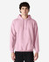 A pink Gildan Heavy Blend adult hooded sweatshirt with a front pocket and a logo.