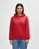 A red Gildan Heavy Blend adult hooded sweatshirt with a front pocket and drawstring hood, featuring a logo.