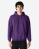 A purple Gildan Heavy Blend adult hooded sweatshirt with a front pocket and a logo on the sleeve.
