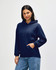 A navy Gildan Heavy Blend adult hooded sweatshirt with a front pocket and adjustable drawstring hood.