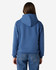 A back view of a blue Gildan Heavy Blend adult hooded sweatshirt, featuring a hood and casual fit.