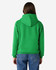 A green adult hooded sweatshirt with a hood and a relaxed fit, featuring a logo on the back.