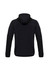 A black puffer jacket featuring a hood and a sleek, streamlined design, showcasing the back view.
