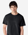 A black Gildan Ultra Cotton adult T-shirt displayed on a male model. The T-shirt has a plain design and logo.