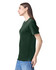 An unisex fine jersey short sleeve t-shirt in dark green, displayed on a model from the side.