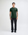A green unisex fine jersey short sleeve T-shirt paired with blue denim jeans, worn by a model.