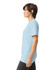 A unisex fine jersey short sleeve t-shirt in light blue, displayed on a model from a side angle.