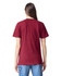 A maroon unisex short sleeve t-shirt with a plain back view. Features a logo on the neck area.