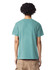 A unisex fine jersey short sleeve t-shirt in a turquoise colour, featuring a logo on the back.