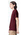 A unisex fine jersey short sleeve t-shirt in burgundy, featuring a logo, displayed on a male model from the side.