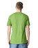 A green unisex short sleeve t-shirt with a back view, featuring a logo on the lower side.