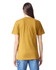 A unisex fine jersey short sleeve T-shirt in a mustard colour, view from the back, featuring a logo.