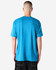 A unisex short sleeve T-shirt in bright blue with a plain back and a logo.