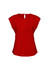 A red women's Mia top featuring a unique drape design and cap sleeves. The top has a keyhole back and includes branding.