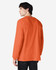 An orange long sleeve T-shirt featuring a back view of a model. The shirt has a logo.