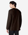 A brown long sleeve t-shirt featuring a simple design and a logo, shown from the back on a male model.