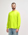 A bright yellow long sleeve T-shirt displayed on a model. The shirt features a logo or branding.