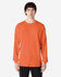 An orange long sleeve t-shirt displayed on a model, featuring a plain design and a logo.