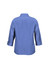 A 3/4 sleeve shirt in a solid blue hue, featuring a collar and a simple design. It has a logo on the back.