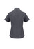 A grey ladies' plain short sleeve shirt with a collared neckline and a fitted design. It has a logo on the back.