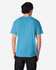 A turquoise adult T-shirt with a crew neck and short sleeves, featuring a logo on the back.