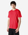 A red Gildan Heavy Cotton Adult T-Shirt displayed on a model, featuring a simple design and a logo.