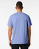 A blue Gildan Heavy Cotton adult T-shirt displayed from the back, featuring a plain design and a logo.