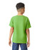 A youth T-shirt in bright green, featuring a simple design and a logo on the back.