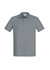 A light grey short sleeve polo shirt with a collar and a logo on the chest.