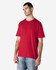 A red Gildan Softstyle adult t-shirt displayed on a model, featuring short sleeves and a relaxed fit.