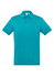 A teal short sleeve polo shirt featuring a classic collar and a button placket, with a logo on the chest.