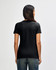 A black Gildan Softstyle ladies' T-shirt displayed on a model from the back, featuring short sleeves and a relaxed fit.