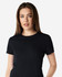A black Gildan Softstyle ladies' t-shirt with a classic crew neck and short sleeves.