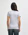 A grey ladies' t-shirt with short sleeves, featuring a design on the back and a fitted shape.
