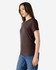 A brown Gildan Softstyle ladies' t-shirt with short sleeves, displayed on a female model.