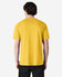 A midweight adult t-shirt in yellow with a blue panel on the back, featuring a logo.