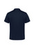 A navy blue men's action short sleeve polo shirt with a logo on the back.