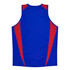 A blue singlet with red and blue accents, featuring a logo on the front.