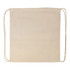 A beige drawstring backpack made of natural fabric, featuring two corded straps for easy carrying.