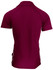 A maroon polo shirt with a classic collar and contrasting stripes, featuring a logo on the side.