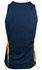 A navy singlet with yellow side detailing and a logo on the back.