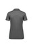 A grey women's short sleeve polo shirt with a classic collar and logo detail on the back.