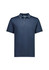 A navy blue men's short sleeve polo shirt featuring a collar with contrast trim and a logo on the chest.