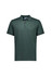 A green short sleeve polo shirt featuring a classic collar and three buttons, with a logo on the chest.