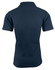 A navy blue polo shirt with a collar and short sleeves, featuring a logo on the back.