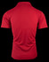 A red polo shirt with a classic collar and short sleeves, featuring a branded logo.